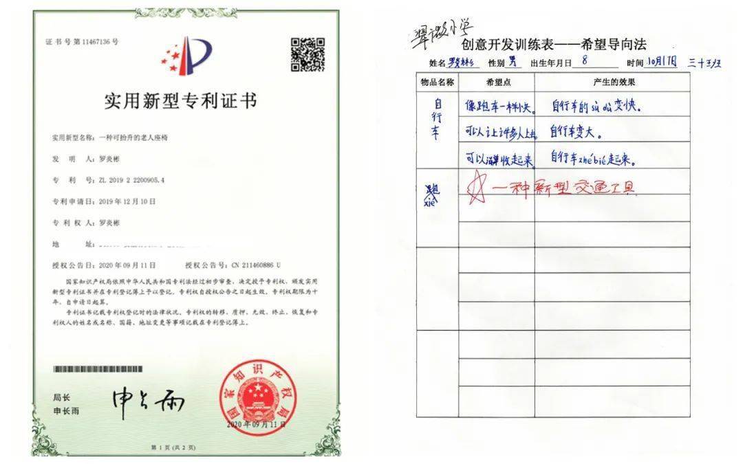 高二女生闪耀创新之光，获国家专利荣誉