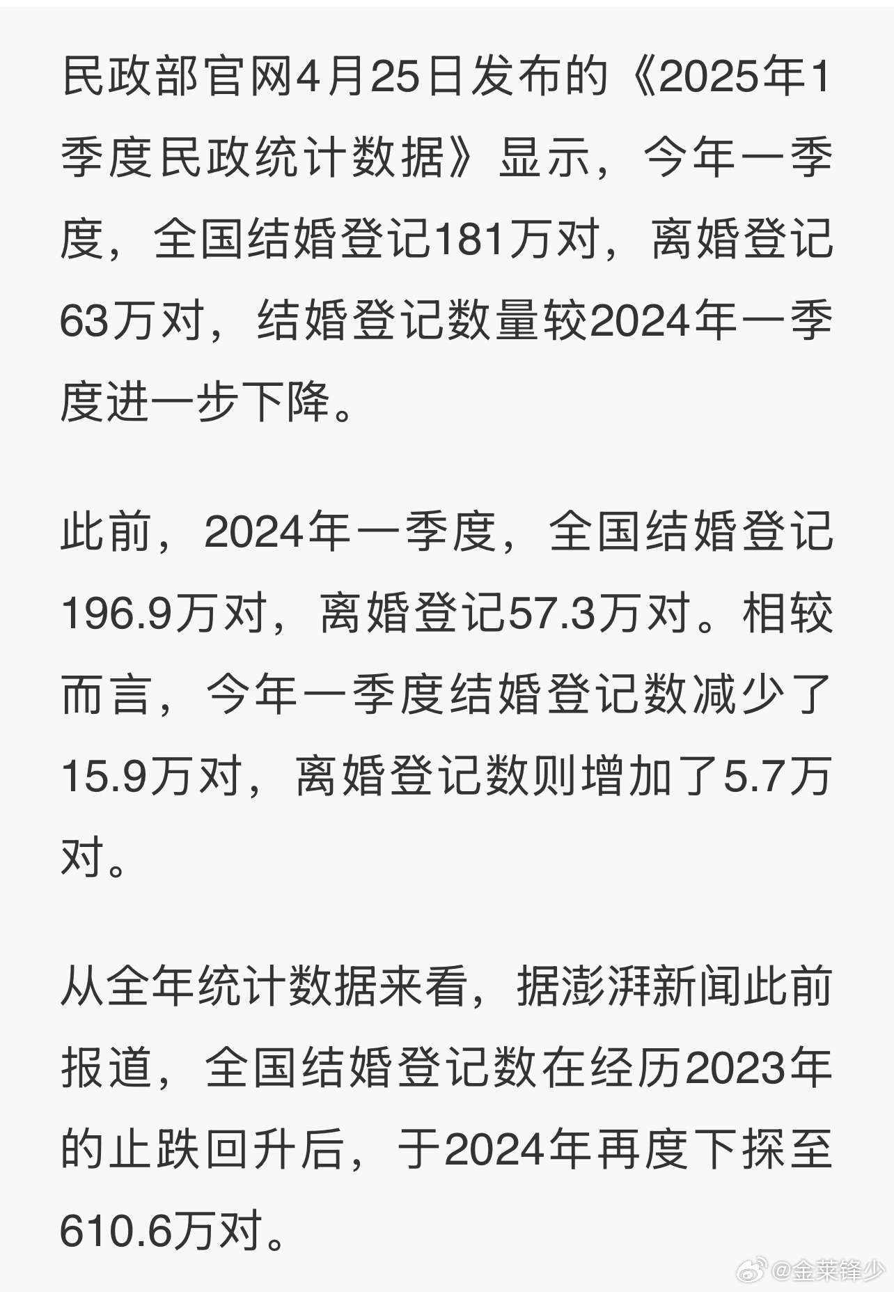 今年一季度全国结婚登记达181万对，婚恋观的变迁与社会洞察